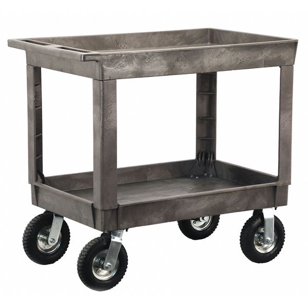 Plastic Utility Cart with Deep Lipped Plastic Shelves, Flat, 2 Shelves, 500 lb