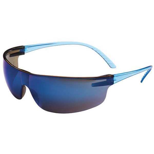 Safety Glasses, Wraparound Blue Mirror Polycarbonate Lens, Scratch-Resistant