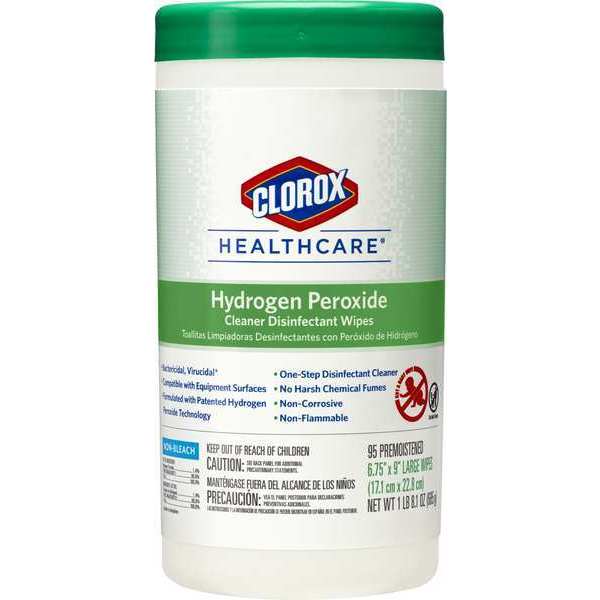 Disinfecting Wipes, White, Canister, Healthcare Surfaces, 95 Wipes, 6-3/4 in x 9 in, Cherry Almond