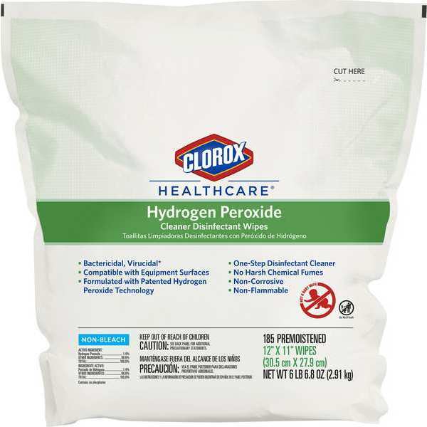 Disinfecting Wipes, White, Bag, Healthcare Surfaces, 2 PK, 185 Wipes, 11 in x 12 in, Cherry Almond