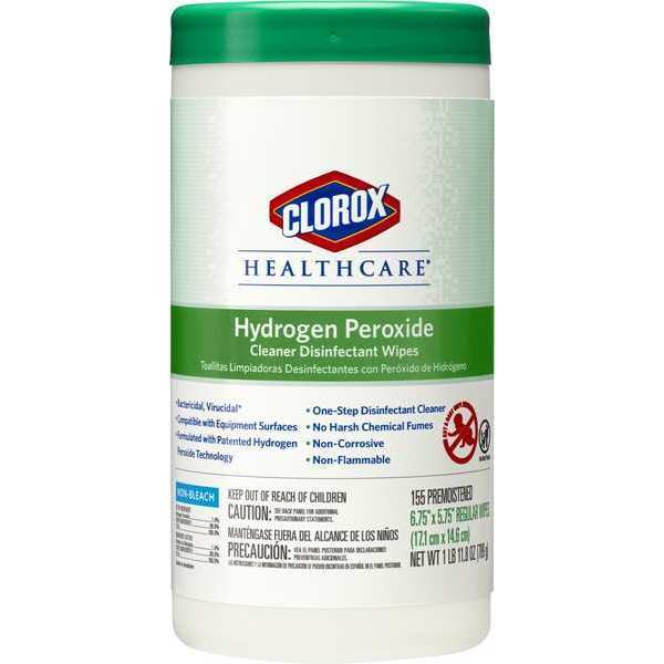 Disinfecting Wipes, White, Canister, Healthcare Surfaces, 155 Wipes, 5-3/4 in x 6-3/4 in