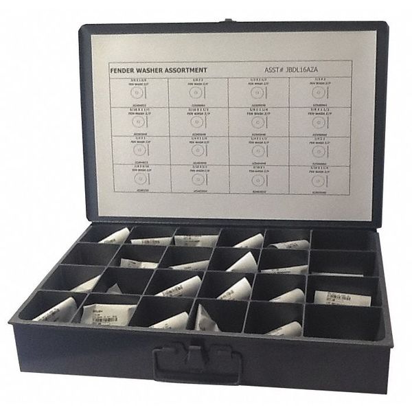 Fender Washer Assortment, Steel, Zinc Plated Finish, 1250 PCS