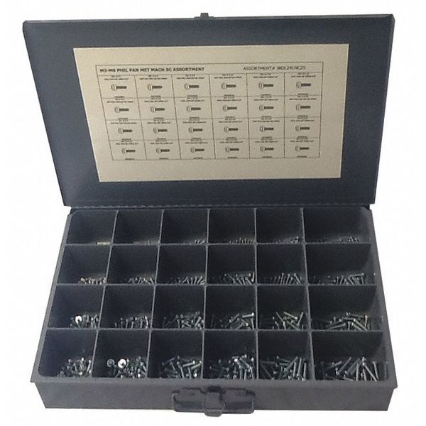 Screw Assortment, Steel, Zinc Plated Finish