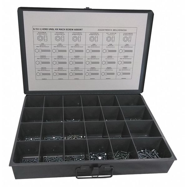 Nut and Screw Assortment, Low Carbon Steel, Zinc Plated Finish