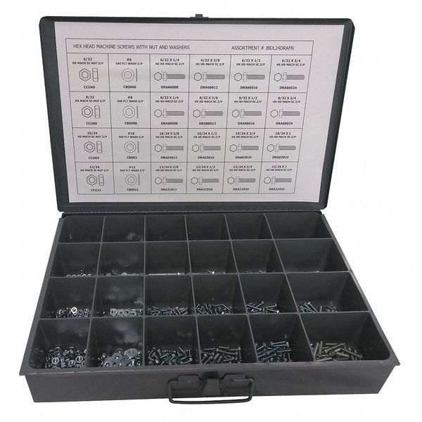 Hex Head Cap Screw Assortment, Steel, Zinc Plated Finish