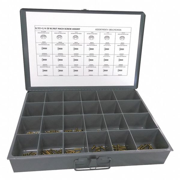 Nut and Screw Assortment, Brass, Plain Finish