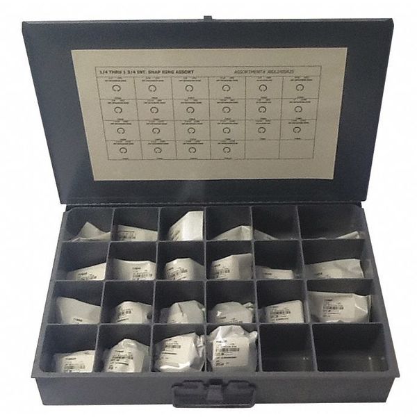 Internal Retaining Ring Assortment, Steel, Phosphate Finish, 22 Sizes