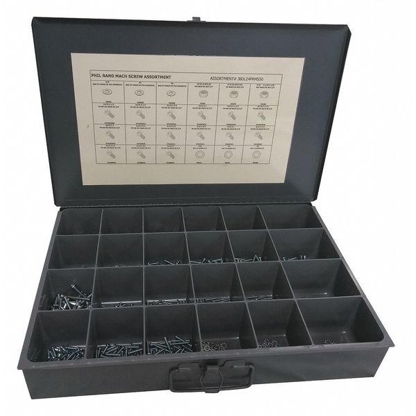 Nut and Screw Assortment, Low Carbon Steel, Zinc Plated Finish