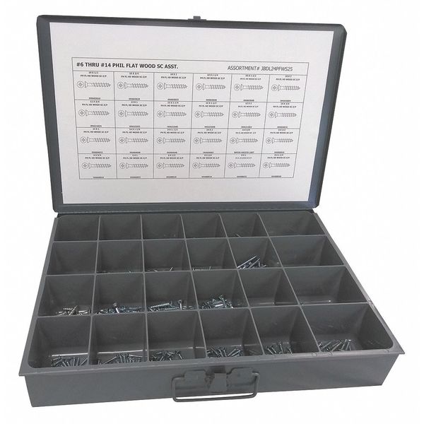 Wood Screw Assortment, Steel, Zinc Plated Finish