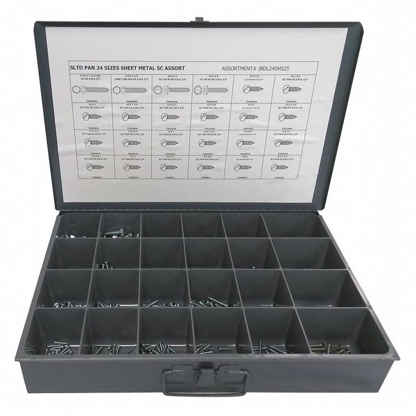 Tapping Screw Assortment, Steel, Zinc Plated Finish