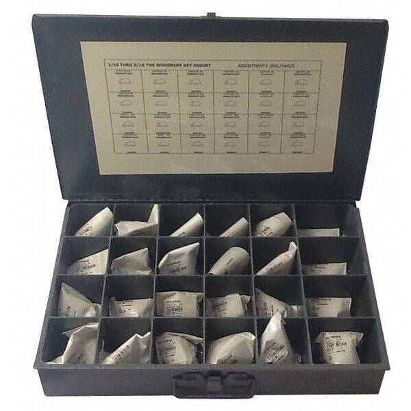 Oversized Woodruff Key Assortment, 1035 Steel, Plain, 600 Pieces, +0.001 in Thick Tolerance