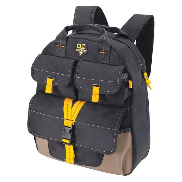 USB Charging Tool Backpack, Polyester, 23 Pockets, Black/Khaki
