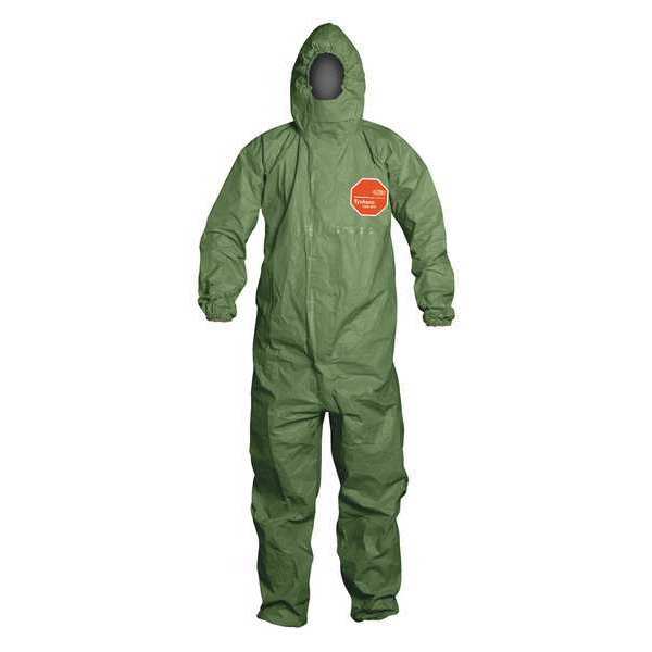 Hooded Chemical Resistant Coveralls, Green, Zipper