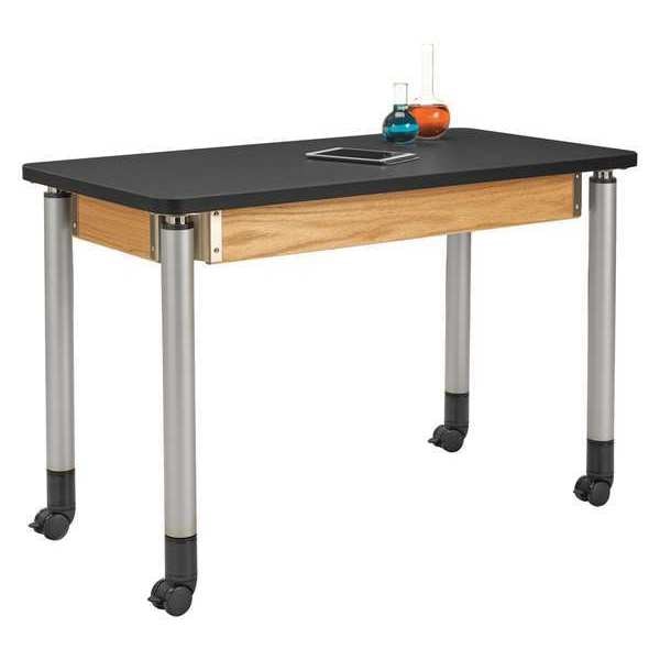 Adjustable Table, Black/Oak, Wood Frame
