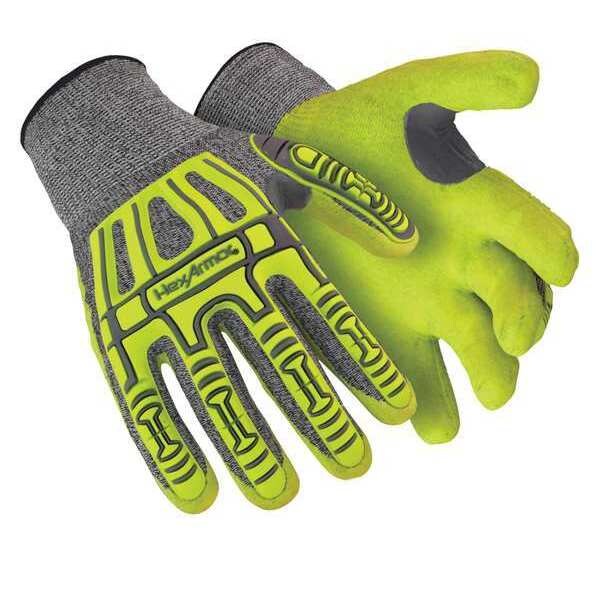 Hi-Vis Cut Resistant Impact Coated Gloves, A4 Cut Level, Nitrile, S, 1 PR