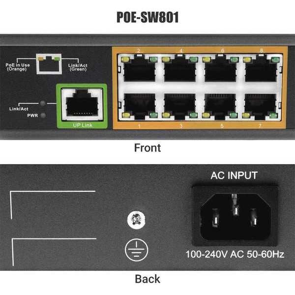PoE Switch, Camera Inputs 8, 5-13/16