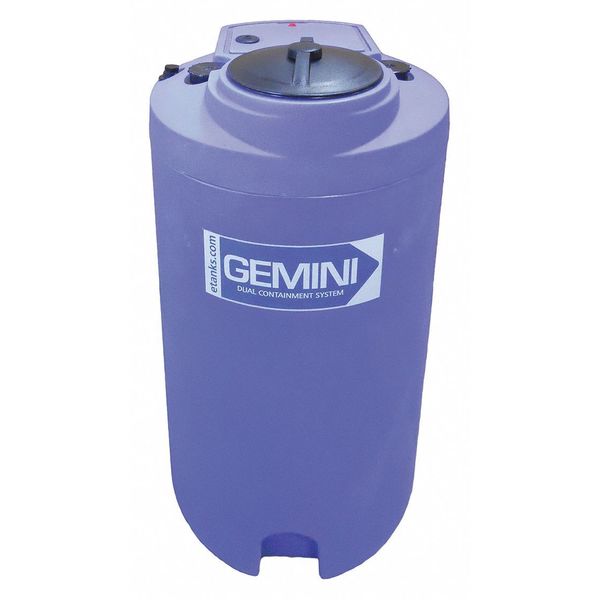 GeminiÂ®Dual ContainmentÂ® Storage Tank, Double Wall, Vertical, Cylindrical, LDPE 1.5, Blue, 40 Gal
