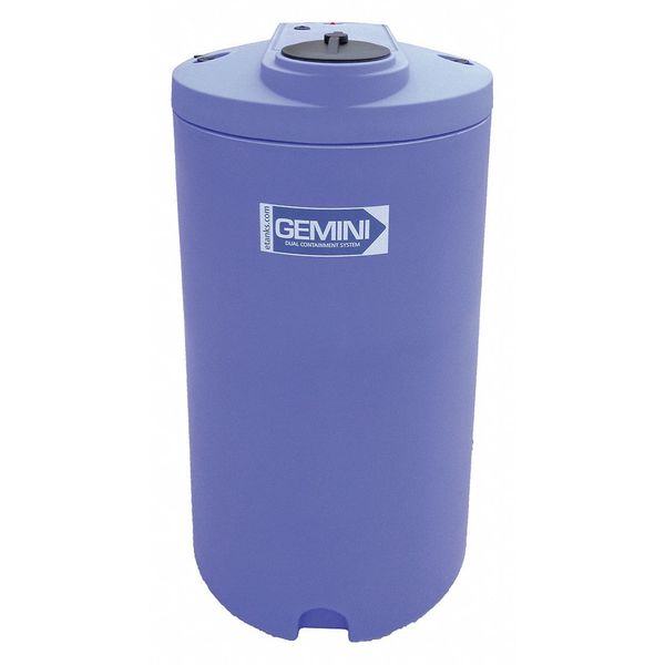 GeminiÂ®Dual ContainmentÂ® Storage Tank, Double Wall, Vertical, Cylindrical, LDPE 1.5, Blue, 160 Gal