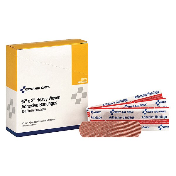 Adhesive Bandage, Fabric, 3/4 in W, 100/Box