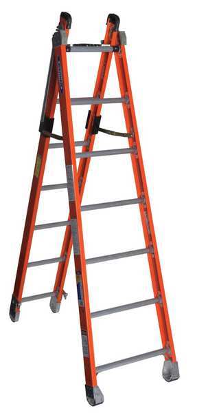 Multipurpose Ladder, Extension, Stepladder Configuration, 12 ft, Fiberglass