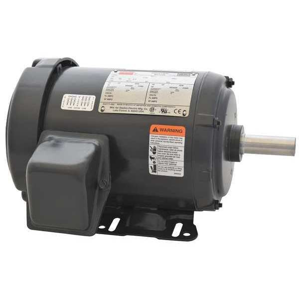 3-Phase General Purpose Motor, 3 HP, 143-5T/56HZ Frame, 208-230/460V AC Voltage, 3,510 Nameplate RPM