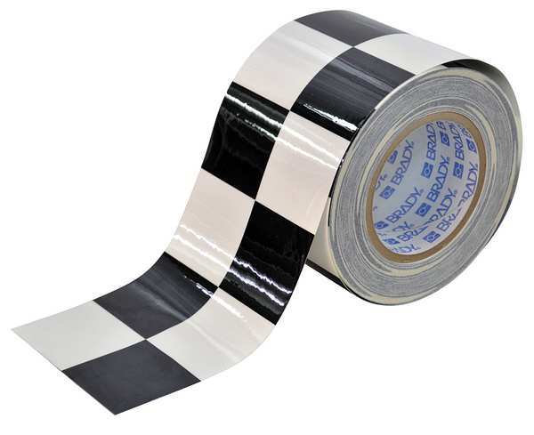 Aisle Marking Tape, 4In W, 100Ft L, Blk/Wht