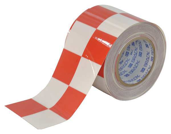Aisle Marking Tape, 4In W, 100Ft L, Red/Wht