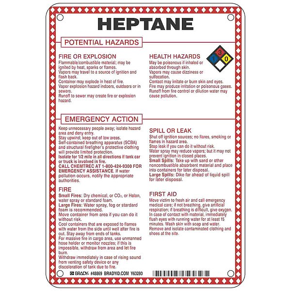 Chemical Sign, 10 in Height, 7 in Width, Rectangle