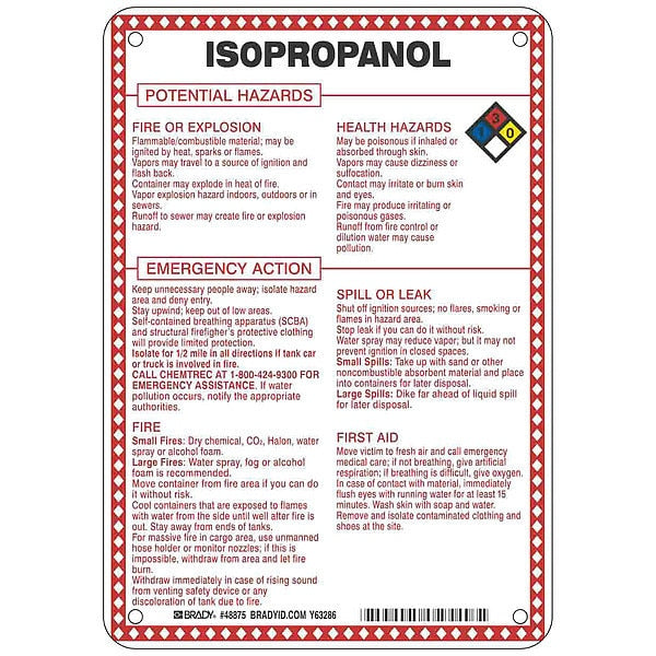 Chemical Sign, 10 in Height, 7 in Width, Rectangle