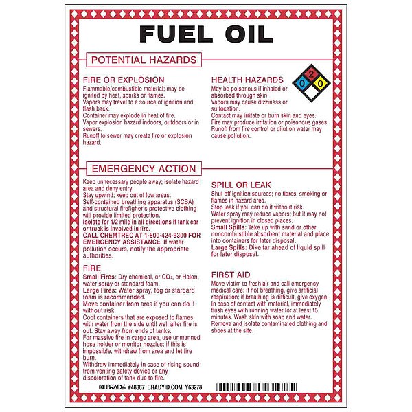 Chemical Sign, 10 in Height, 7 in Width, Rectangle