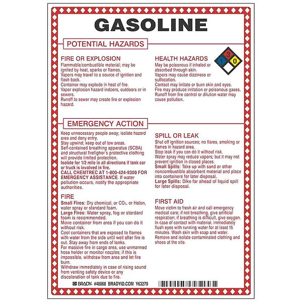 Chemical Sign, 10 in Height, 7 in Width, Rectangle