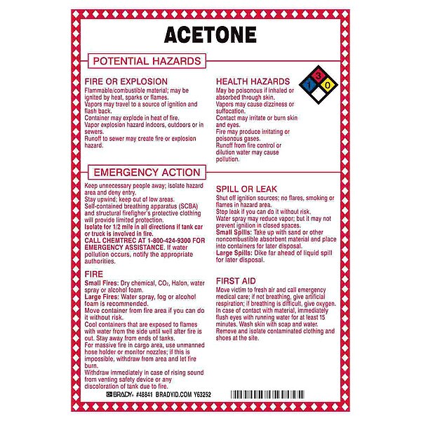 Chemical Sign, 10 in Height, 7 in Width, Rectangle