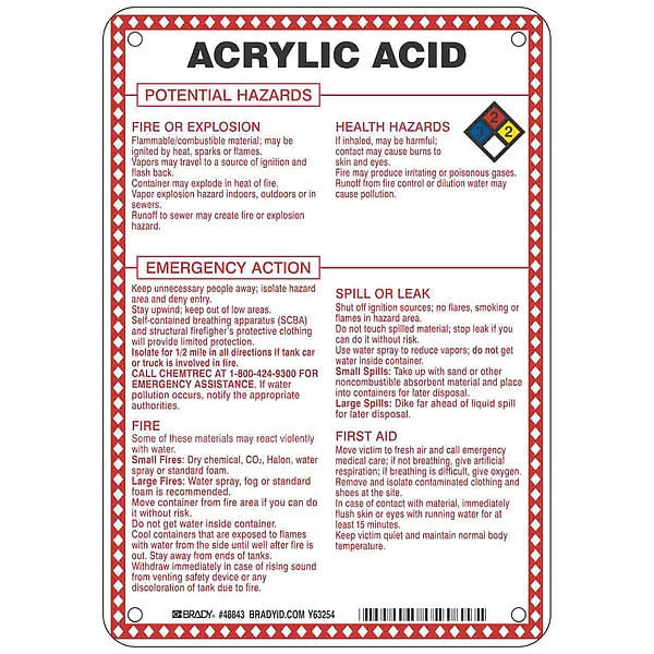 Chemical Sign, 10 in Height, 7 in Width, Rectangle