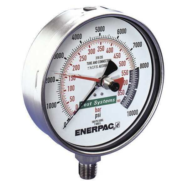 Pressure Gauge, 0 to 10,000 psi, 1/4 in Cone, Stainless Steel, Silver