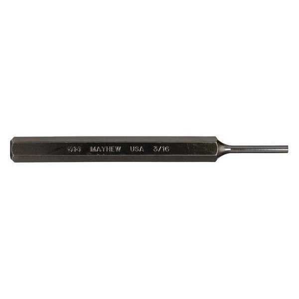 Pin Punch, 6in L, 3/16in Tip, Steel, BO