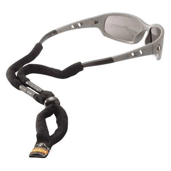 Breakaway Eyewear Lanyard, 12 in Length, Metal Detectable, Cotton, Slip On, Adjustable, Black