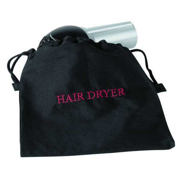 Hair Dryer Bag, 12x12In, Black, Cotton/Poly