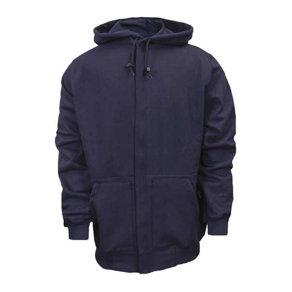 Flame Resistant Hooded Sweatshirt, Navy, UltraSoft(R) Fleece, L