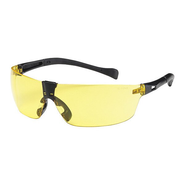 Safety Glasses, Wraparound Amber Polycarbonate Lens, Scratch-Resistant