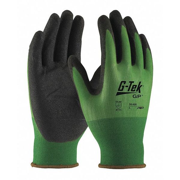 Nitrile Coated Gloves, Palm Coverage, Black/Green, XL, 12PK