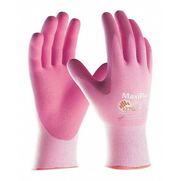 Foam Nitrile Coated Gloves, Palm Coverage, Pink, XS, 12PK