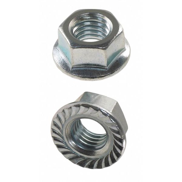 Serrated Lock Nut, #8-32, Steel, Grade A, Zinc Plated, 13/64 in Ht, 100 PK