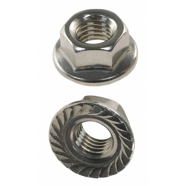Serrated Lock Nut, #8-32, 18-8 Stainless Steel, Not Graded, Plain, 13/64 in Ht, 50 PK