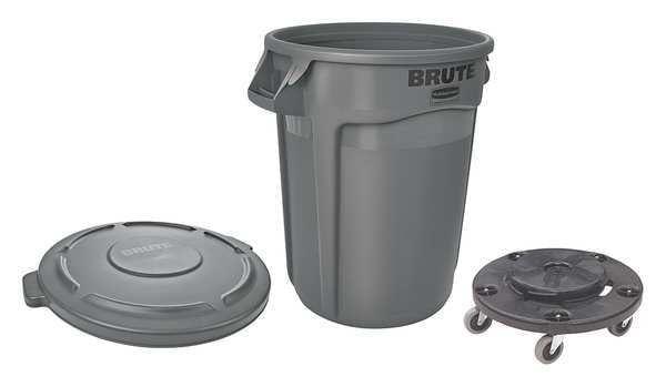 32 gal Round Trash Can, Gray, 22
