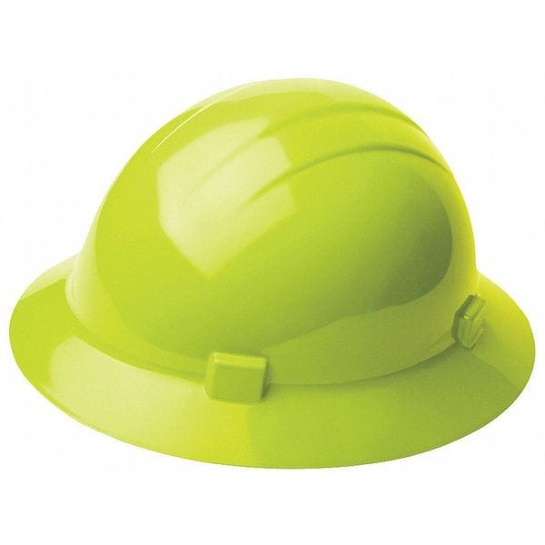 Full Brim Hard Hat, Type 1, Class E, Ratchet (4-Point), Hi-Vis Lime