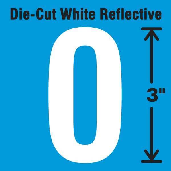 Die-Cut Refl. Number Label, 0, 3In H, PK5