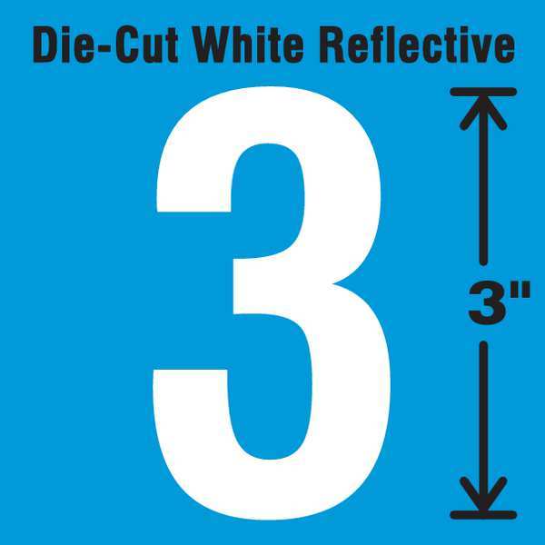 Die-Cut Refl. Number Label, 3, 3In H, PK5
