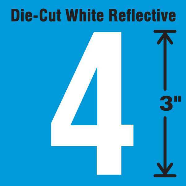 Die-Cut Refl. Number Label, 4, 3In H, PK5