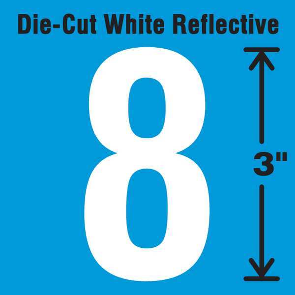 Die-Cut Refl. Number Label, 8, 3In H, PK5