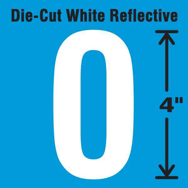 Die-Cut Refl. Number Label, 0, 4In H, PK5